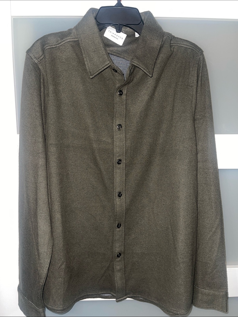 7 Diamonds Olive Green Men's Button-Up Sweater Shirt NWOT
